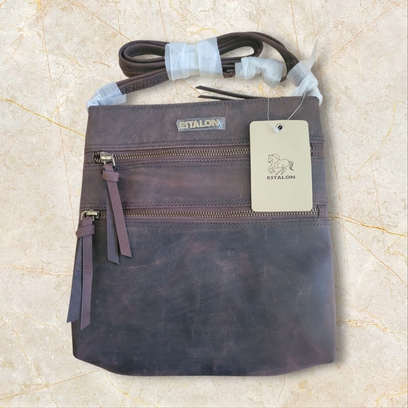 Estalon Brown Leather Crossbody Bag - Picture 1 of 6
